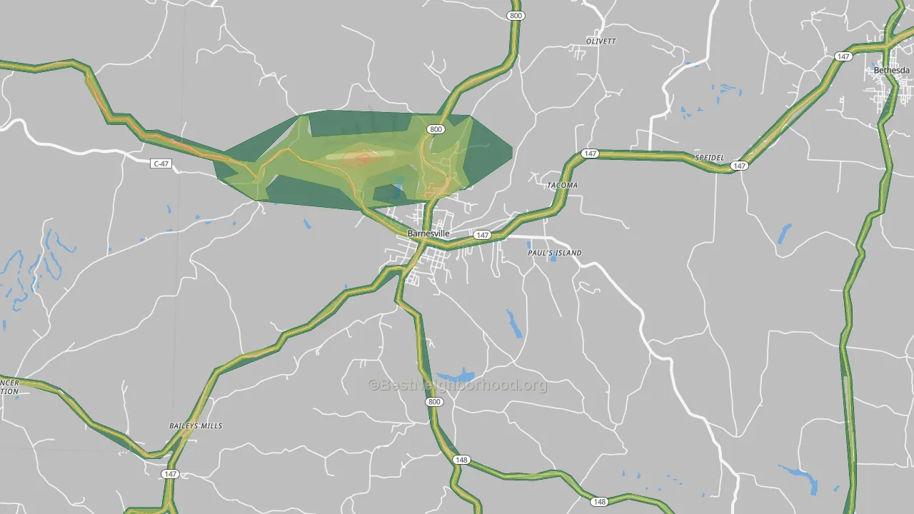 Barnesville, OH Map of Noise Levels in Barnesville