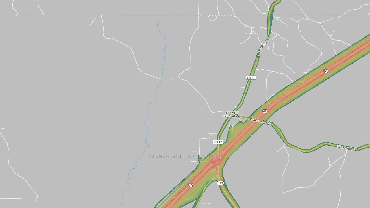 Barnett Crossroads, AL Map of Noise Levels in Barnett Crossroads