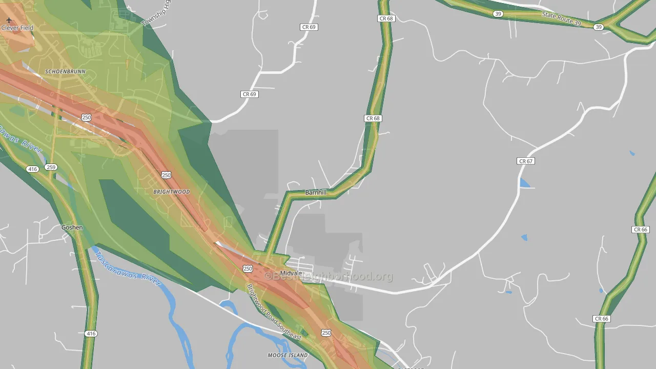 Barnhill, OH Map of Noise Levels in Barnhill