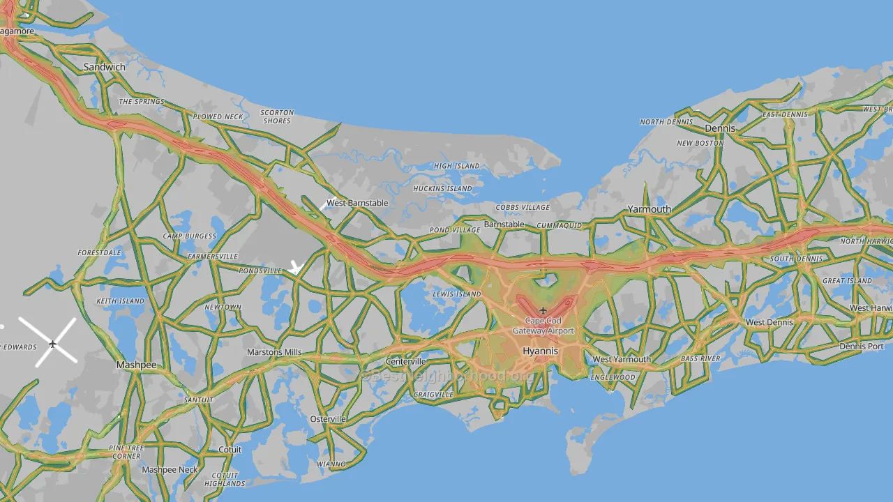 Barnstable County, MA Map of Noise Levels in Barnstable County