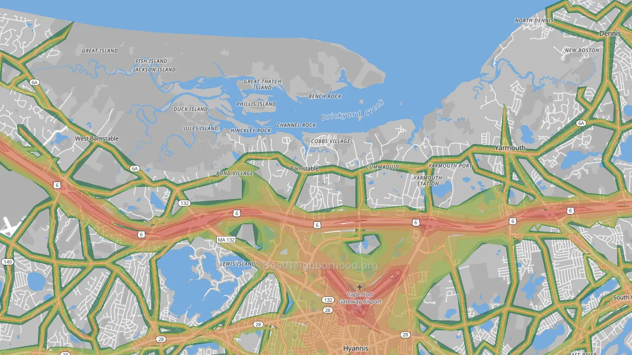 Barnstable, MA Map of Noise Levels in Barnstable