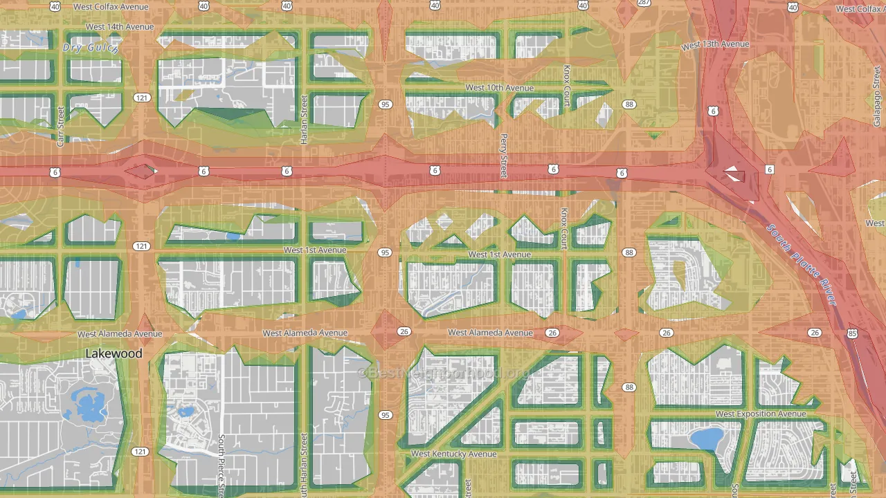 Barnum West, Denver, CO Map of Noise Levels in Barnum West