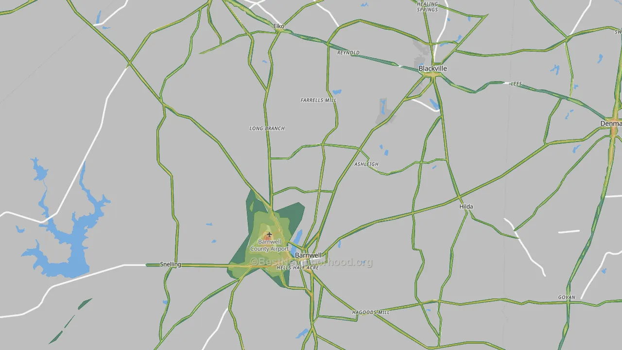 Barnwell County, SC Map of Noise Levels in Barnwell County