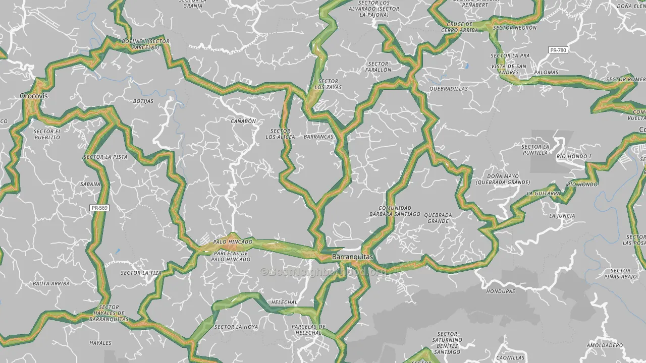 Barranquitas, PR Map of Noise Levels in Barranquitas