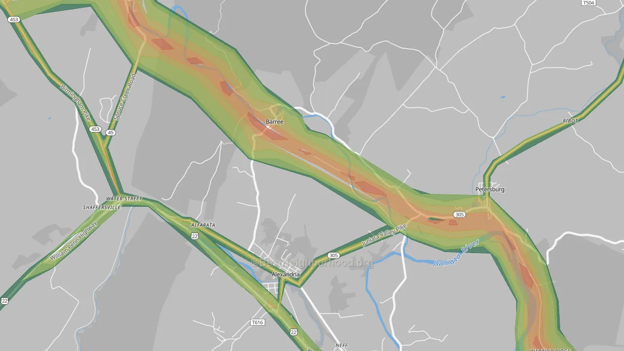 Barree, PA Map of Noise Levels in Barree