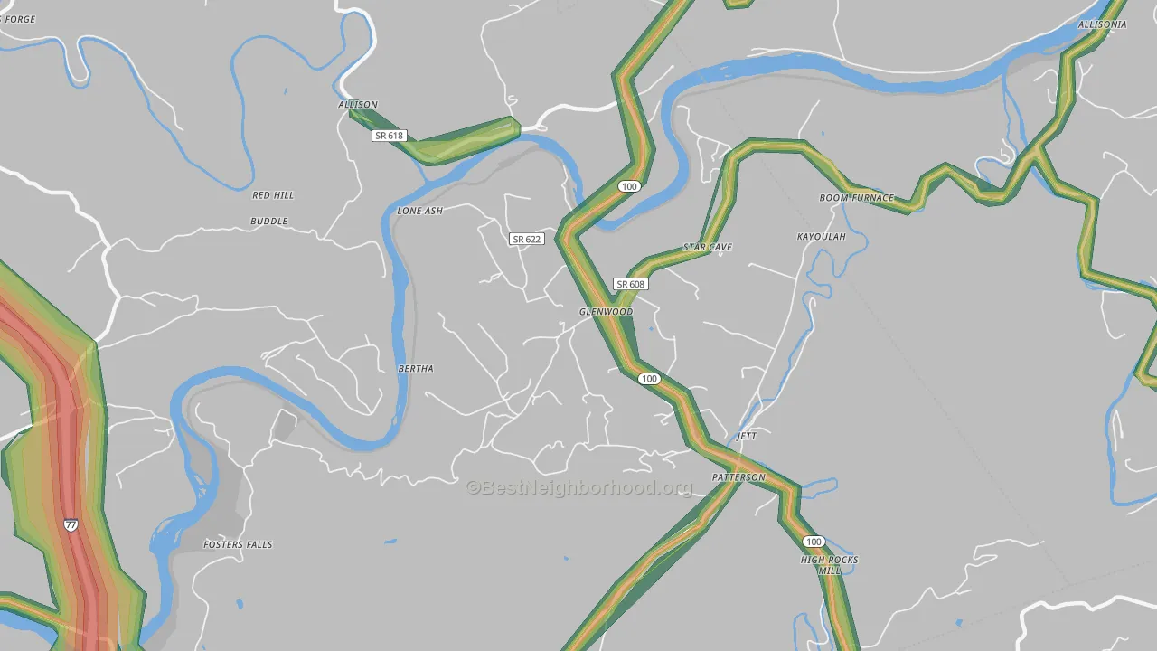Barren Springs, VA Map of Noise Levels in Barren Springs