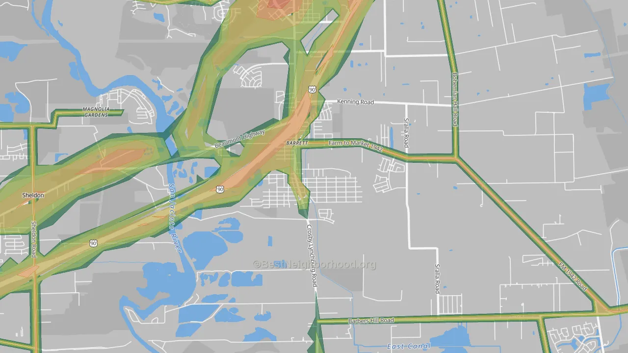 Barrett, TX Map of Noise Levels in Barrett
