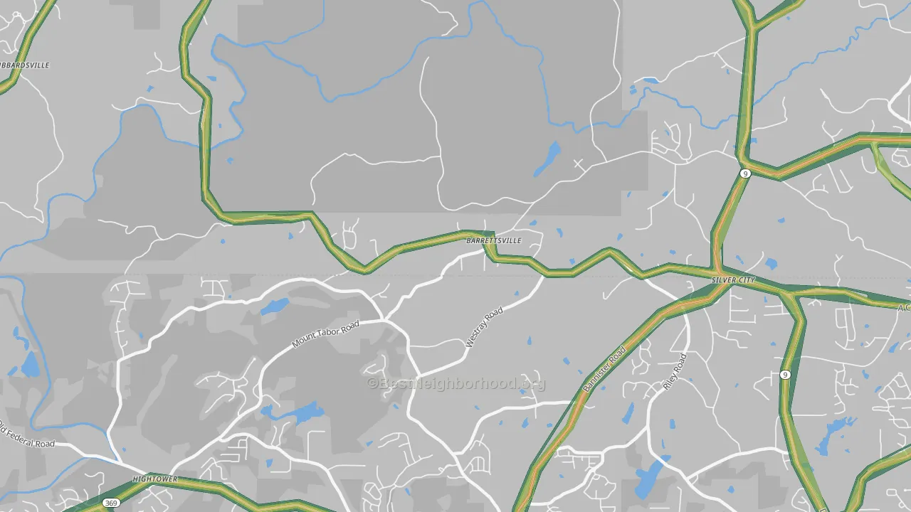Barrettsville, GA Map of Noise Levels in Barrettsville