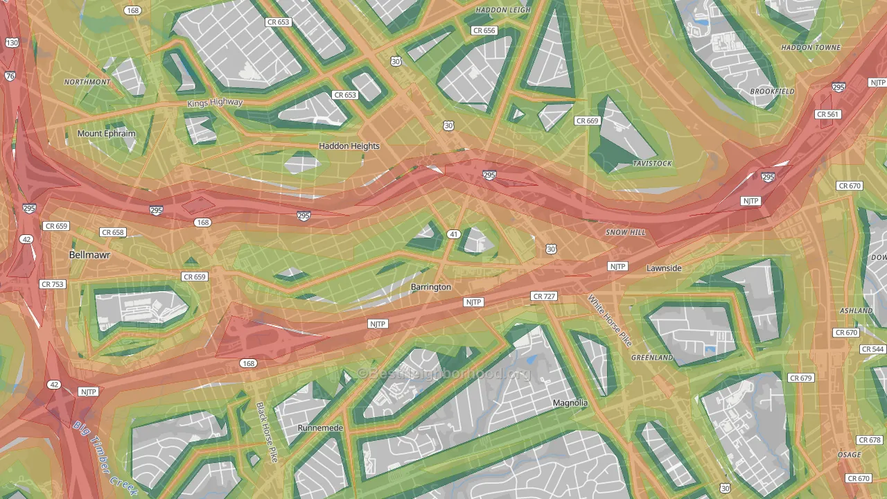 Barrington, NJ Map of Noise Levels in Barrington