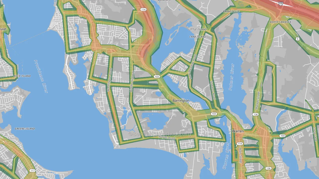 Barrington, RI Map of Noise Levels in Barrington