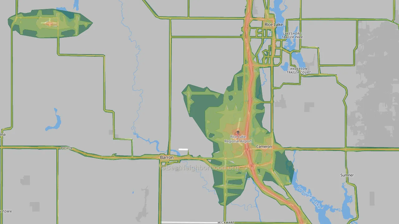 Barron County, WI Map of Noise Levels in Barron County
