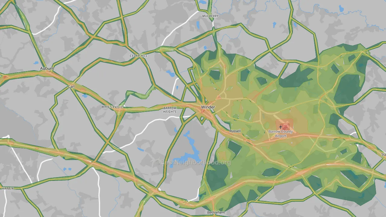 Barrow County, GA Map of Noise Levels in Barrow County
