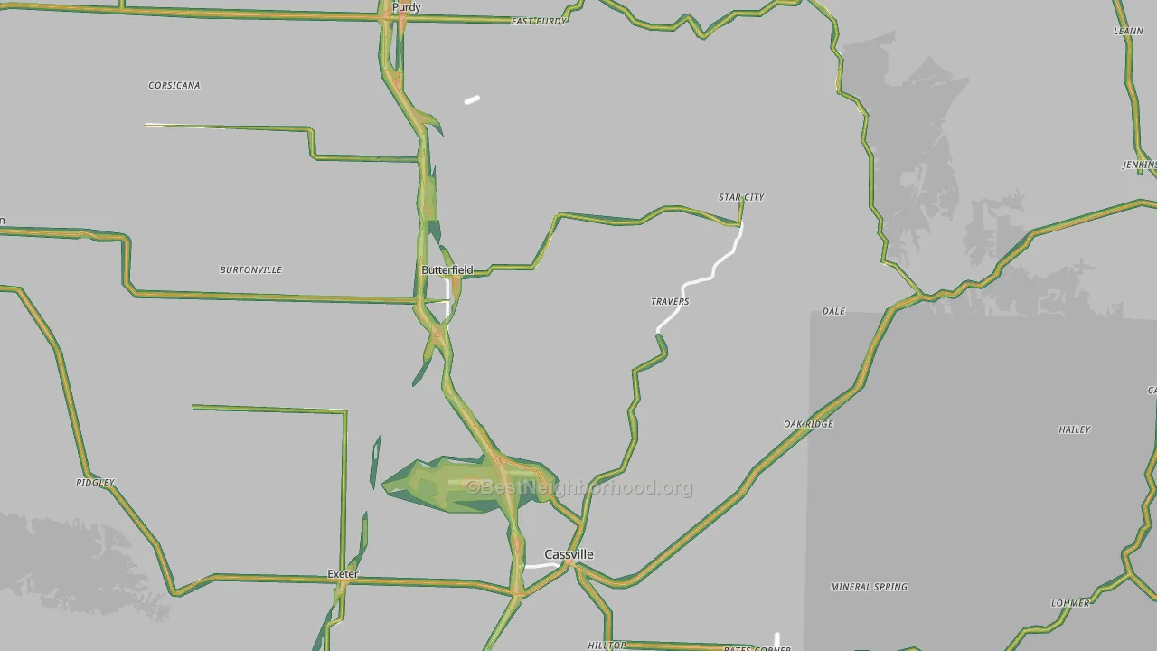 Barry County, MO Map of Noise Levels in Barry County