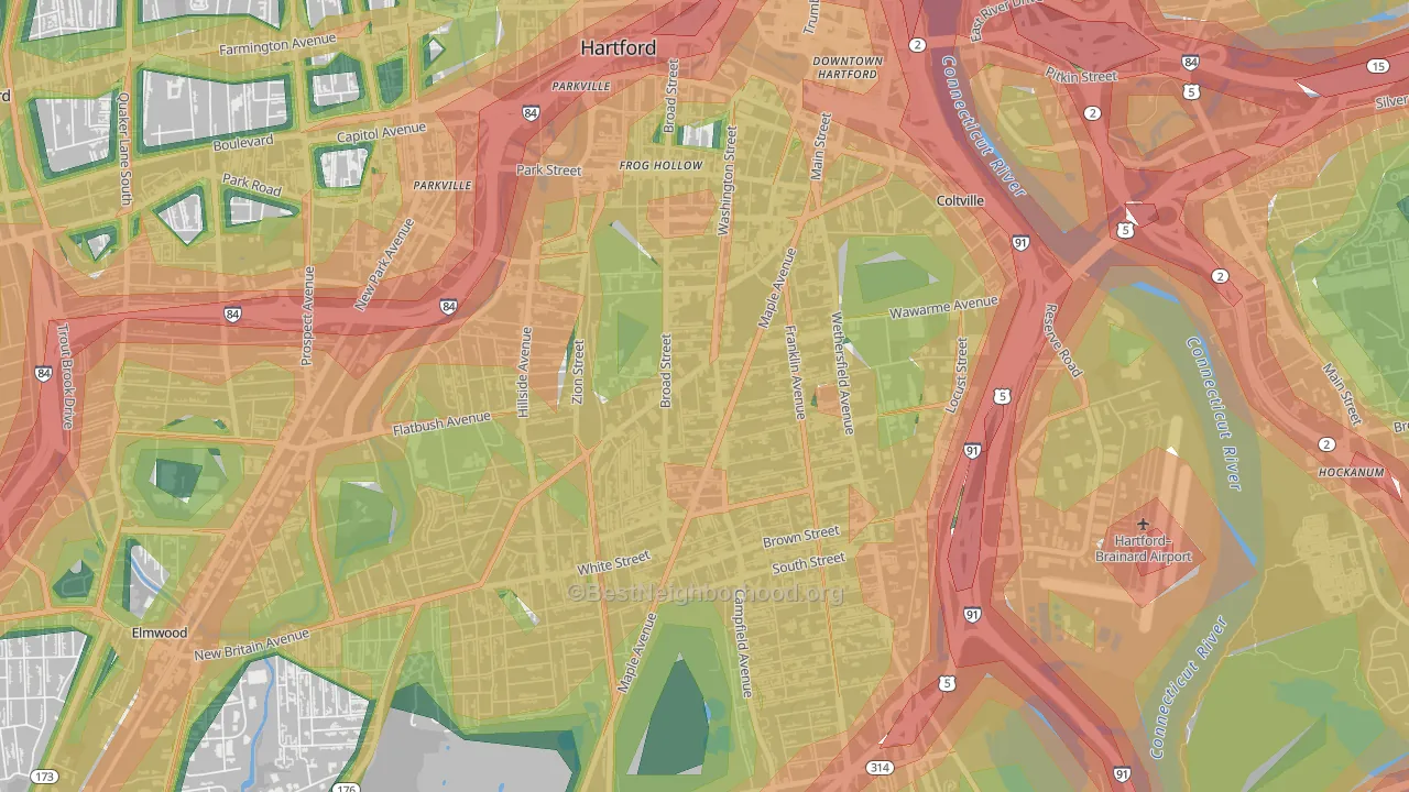 Barry Square, Hartford, CT Map of Noise Levels in Barry Square