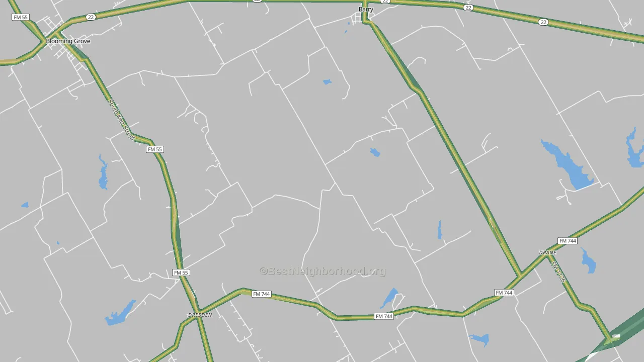 Barry, TX Map of Noise Levels in Barry