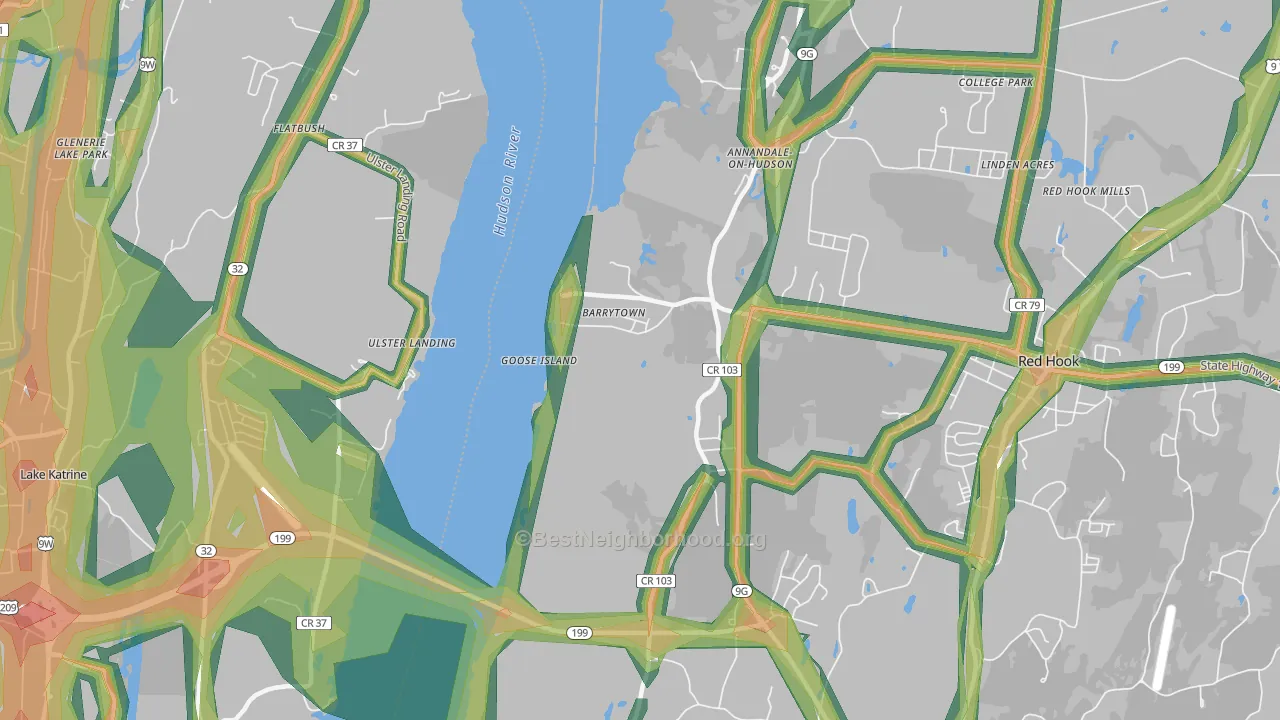 Barrytown, NY Map of Noise Levels in Barrytown