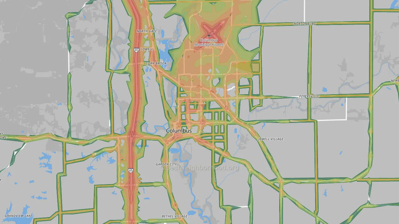 Bartholomew County, IN Map of Noise Levels in Bartholomew County