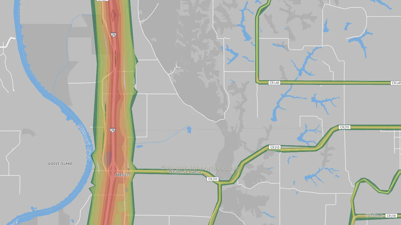 Bartlett, IA Map of Noise Levels in Bartlett