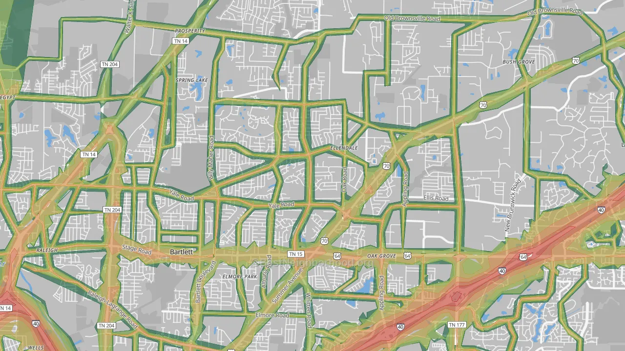 Bartlett, TN Map of Noise Levels in Bartlett