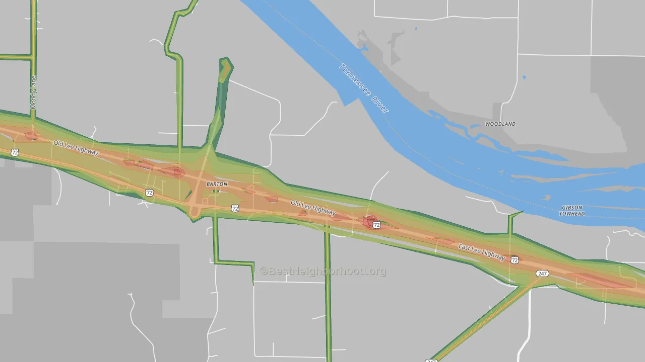 Barton, AL Map of Noise Levels in Barton