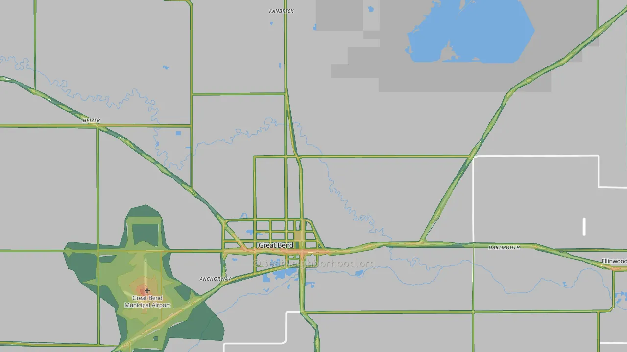 Barton County, KS Map of Noise Levels in Barton County