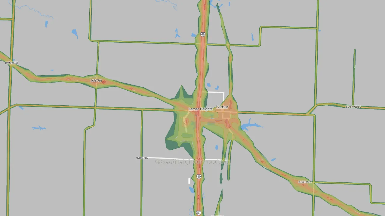Barton County, MO Map of Noise Levels in Barton County