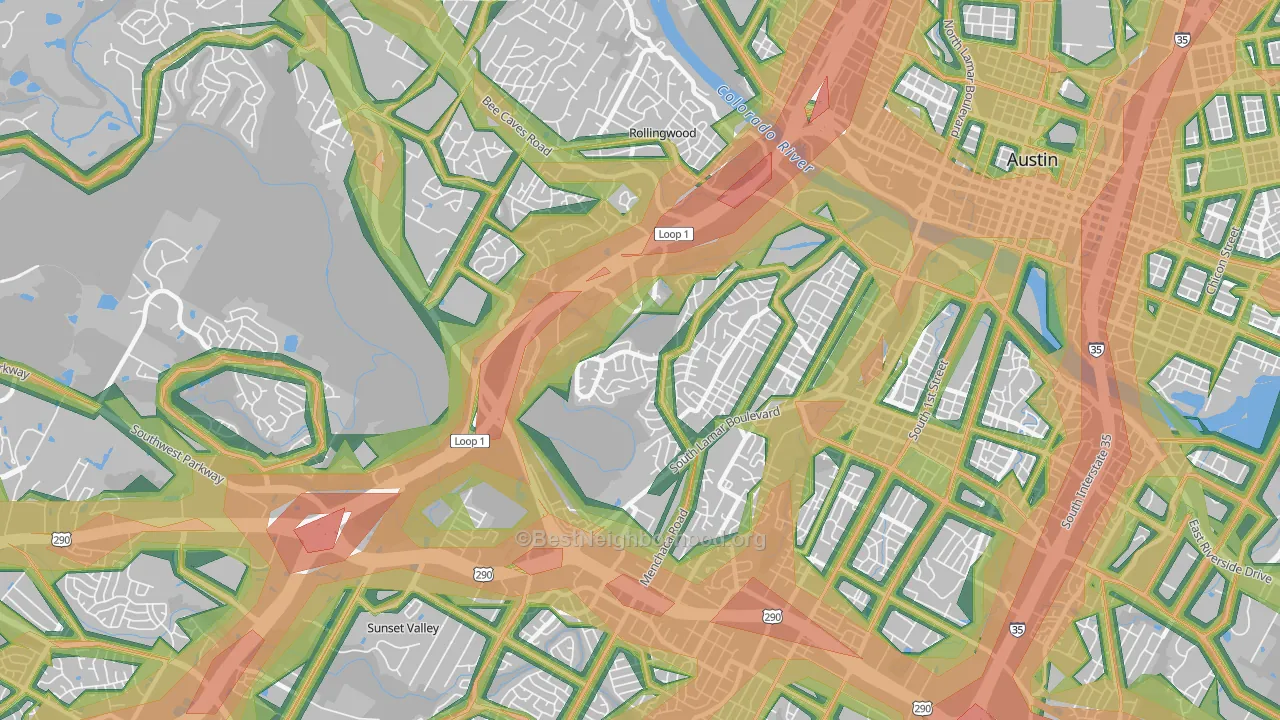 Barton Hills, Austin, TX Map of Noise Levels in Barton Hills