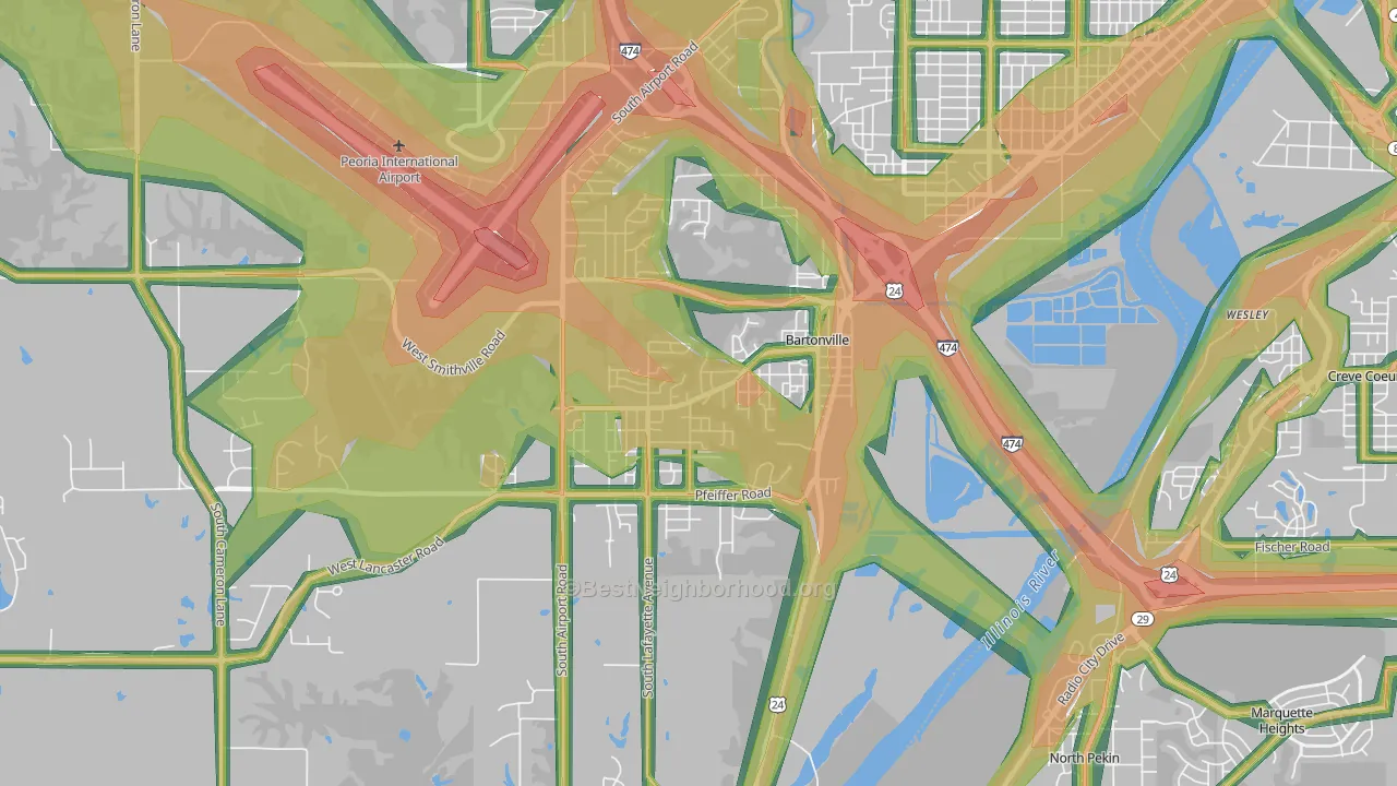 Bartonville, IL Map of Noise Levels in Bartonville