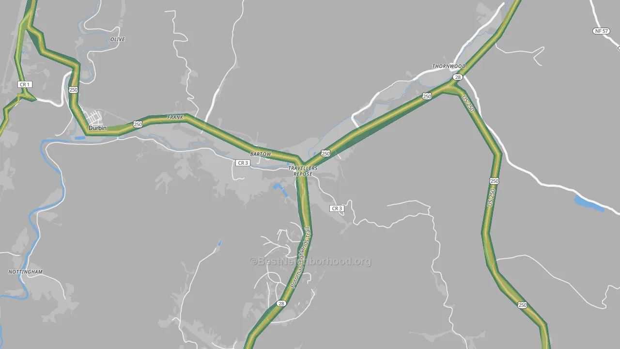 Bartow, WV Map of Noise Levels in Bartow