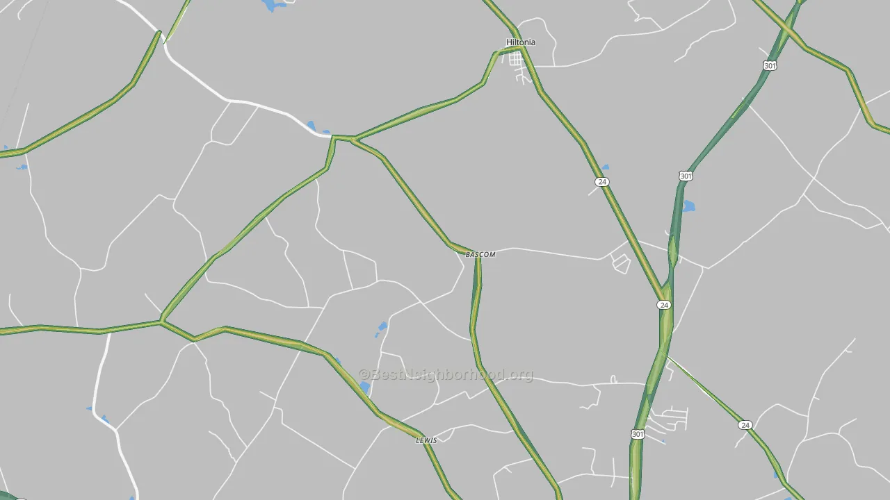 Bascom, GA Map of Noise Levels in Bascom