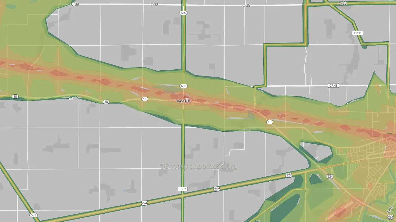 Bascom, OH Map of Noise Levels in Bascom
