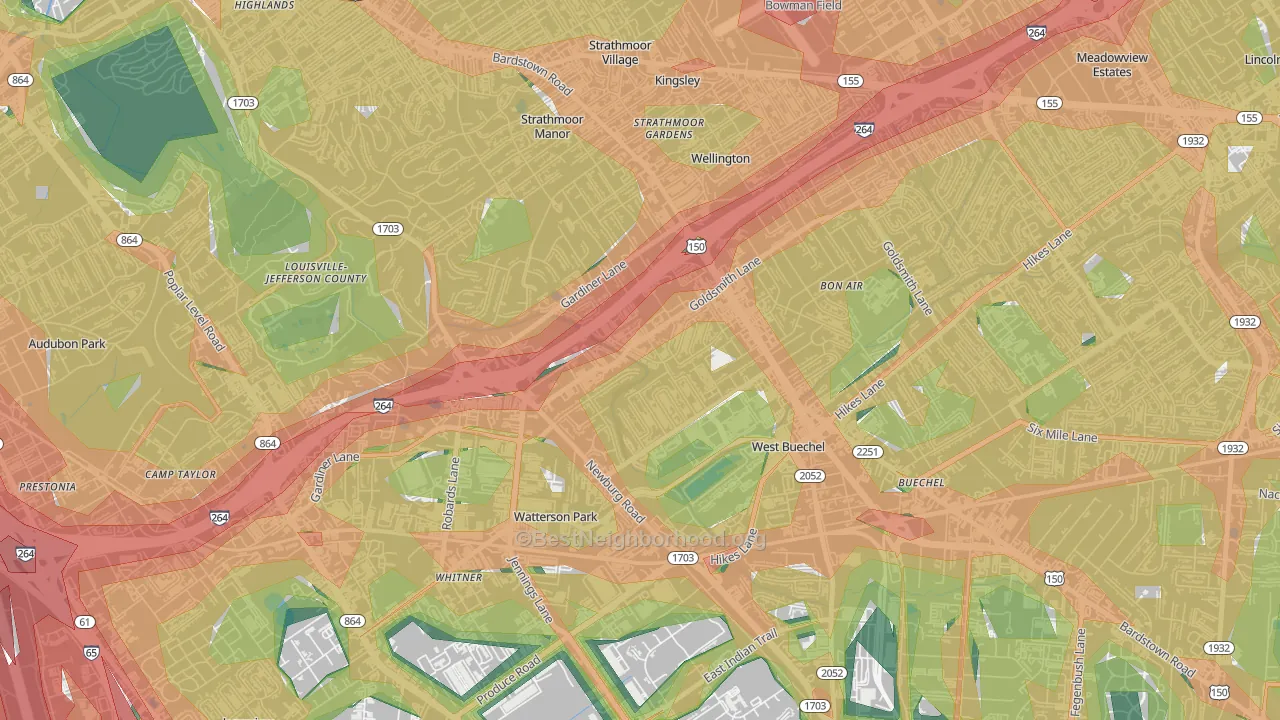 Bashford Manor, Louisville, KY Map of Noise Levels in Bashford Manor