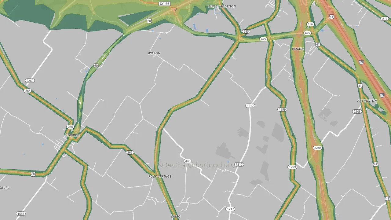 Baskett, KY Map of Noise Levels in Baskett