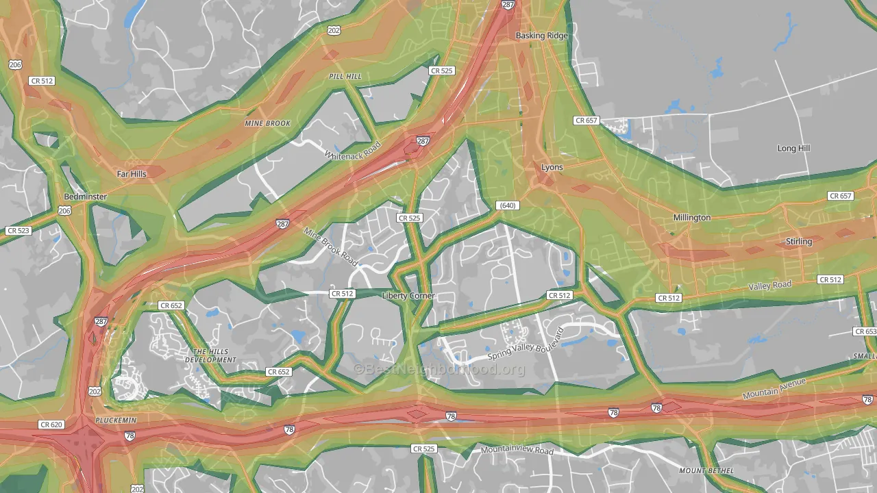 Basking Ridge, NJ Map of Noise Levels in Basking Ridge