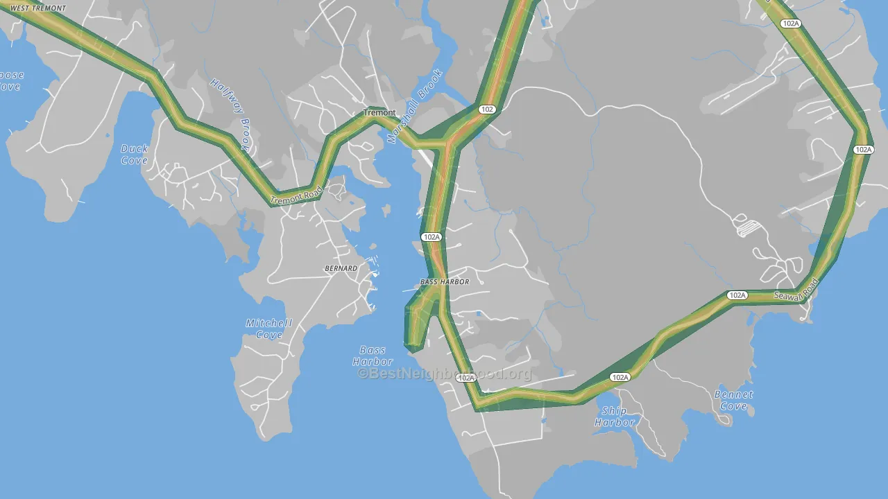 Bass Harbor, ME Map of Noise Levels in Bass Harbor
