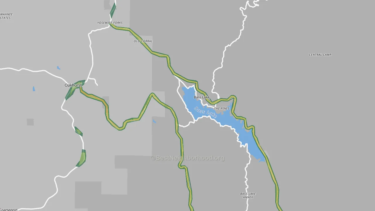Bass Lake, CA Map of Noise Levels in Bass Lake