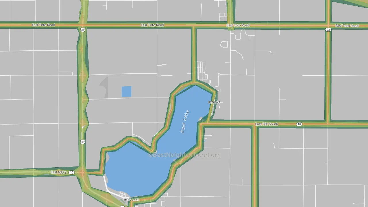 Bass Lake, IN Map of Noise Levels in Bass Lake
