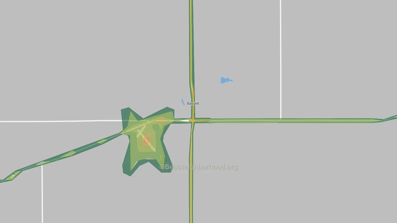 Bassett, NE Map of Noise Levels in Bassett