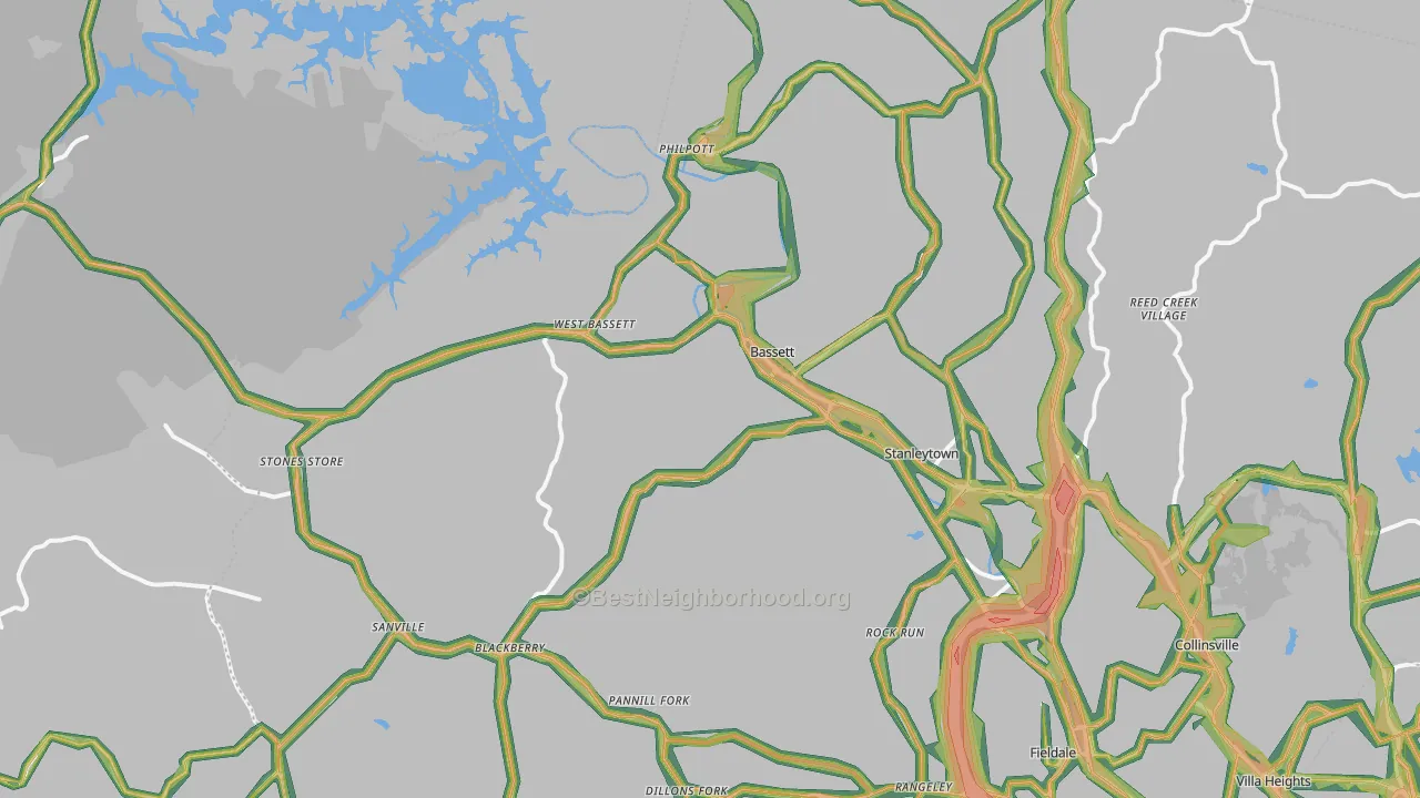 Bassett, VA Map of Noise Levels in Bassett
