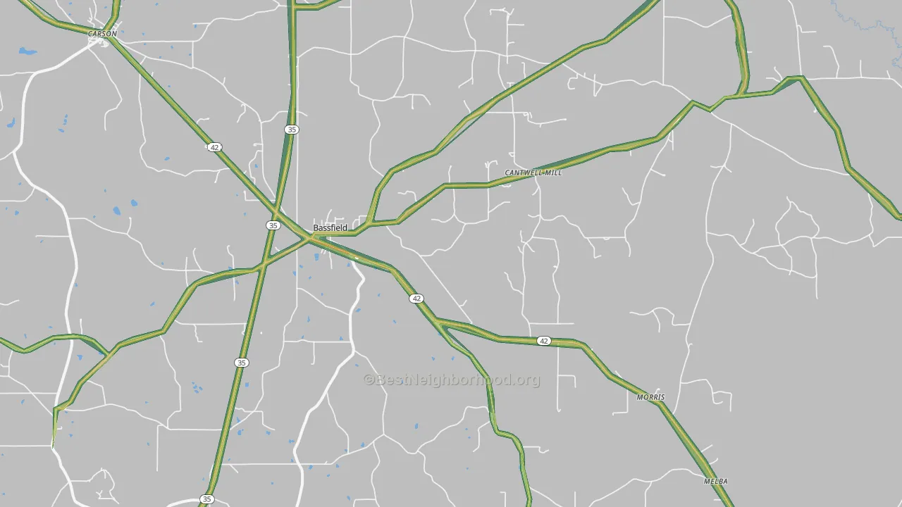 Bassfield, MS Map of Noise Levels in Bassfield