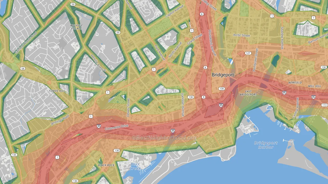 Bassickville Historic District, Bridgeport, CT Map of Noise Levels in Bassickville Historic District