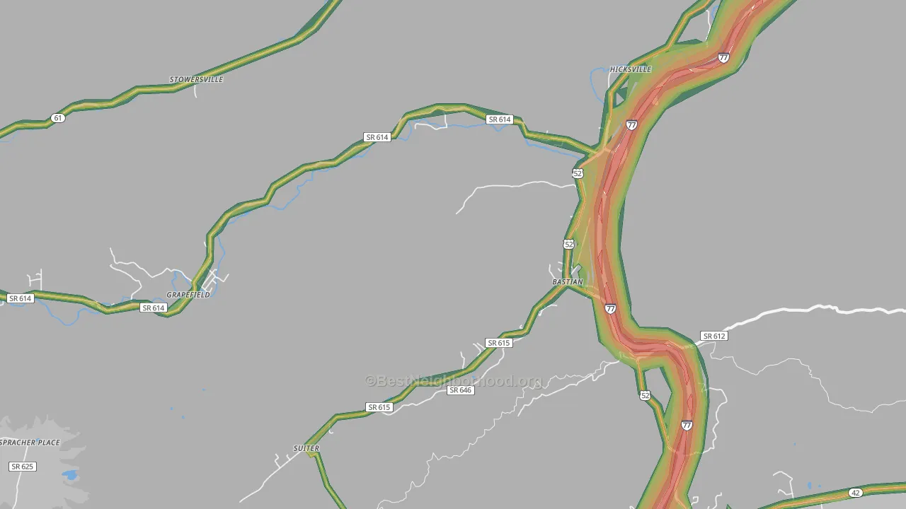 Bastian, VA Map of Noise Levels in Bastian