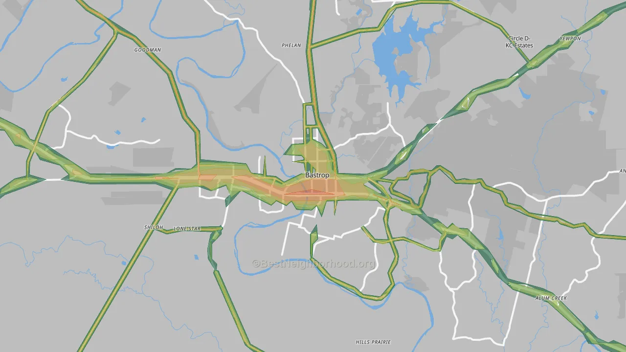 Bastrop, TX Map of Noise Levels in Bastrop