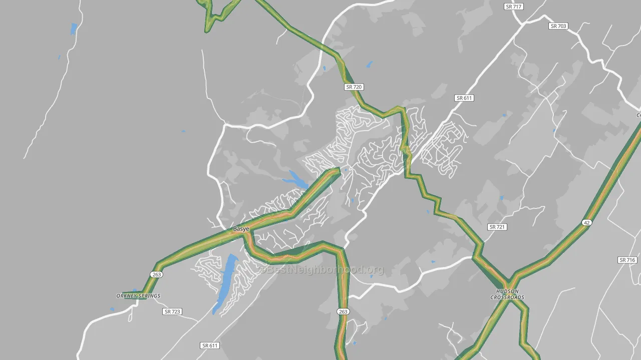 Basye, VA Map of Noise Levels in Basye