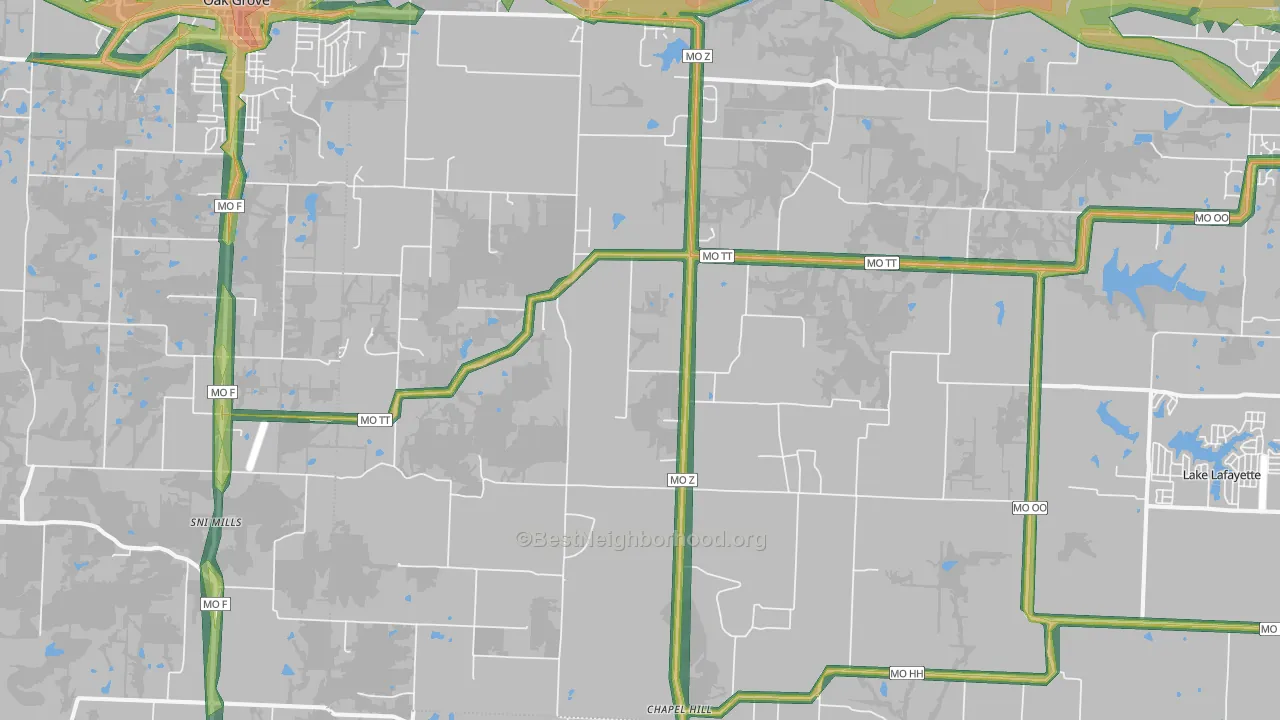 Bates City, MO Map of Noise Levels in Bates City
