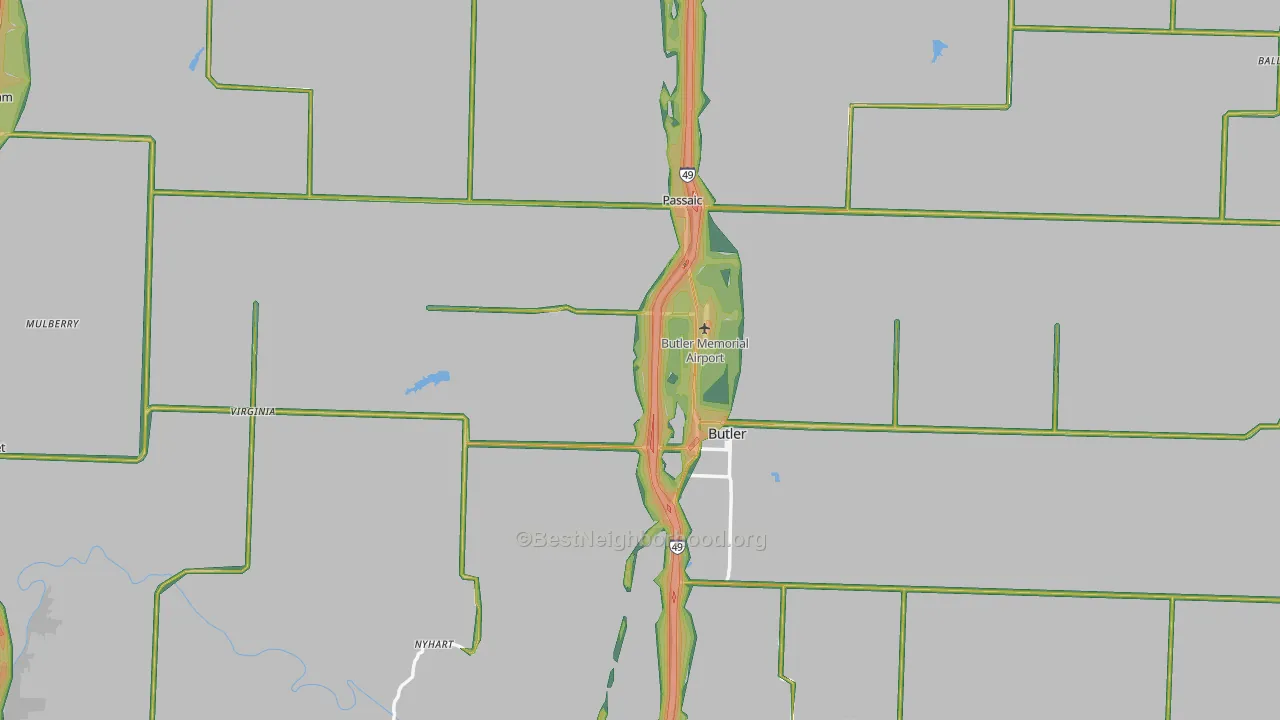 Bates County, MO Map of Noise Levels in Bates County