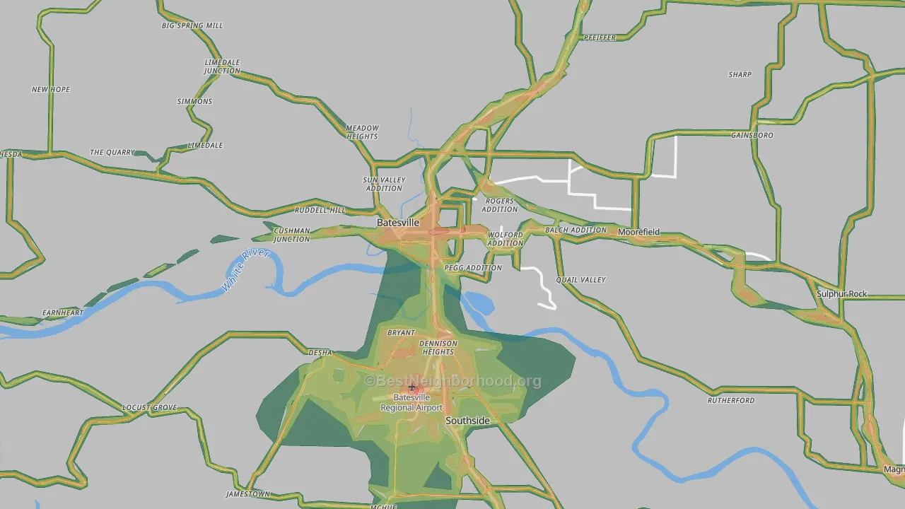 Batesville, AR Map of Noise Levels in Batesville