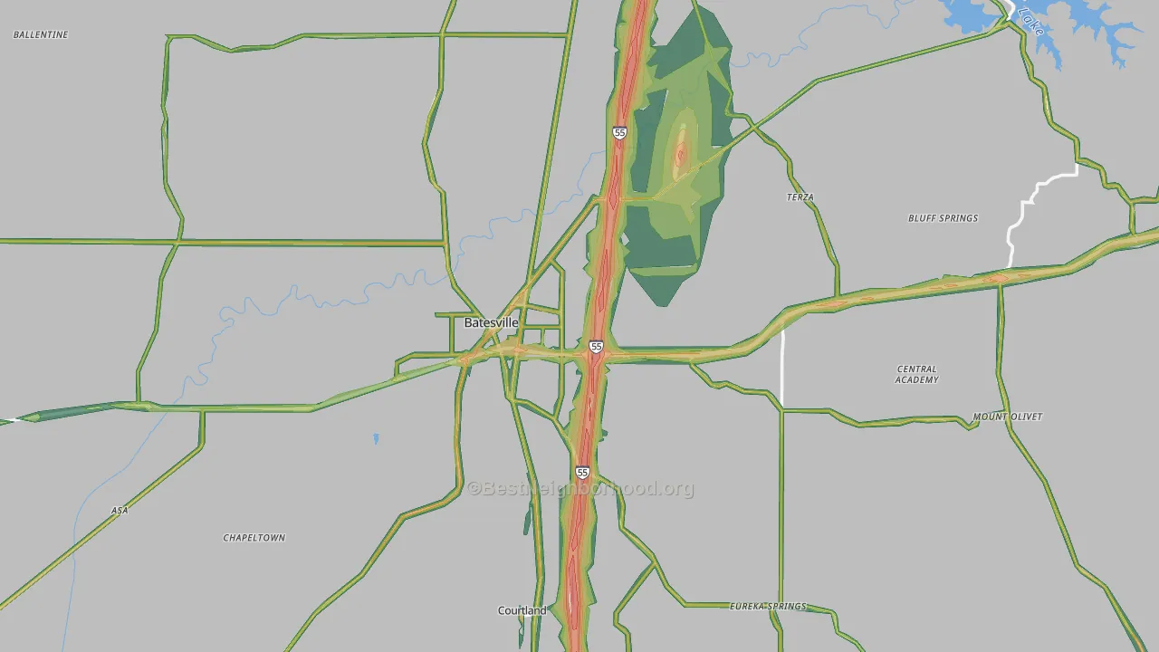 Batesville, MS Map of Noise Levels in Batesville