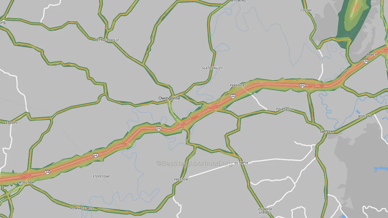 Bath County, KY Map of Noise Levels in Bath County