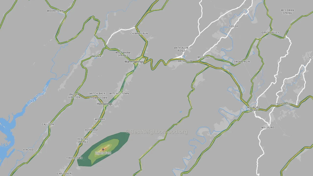 Bath County, VA Map of Noise Levels in Bath County